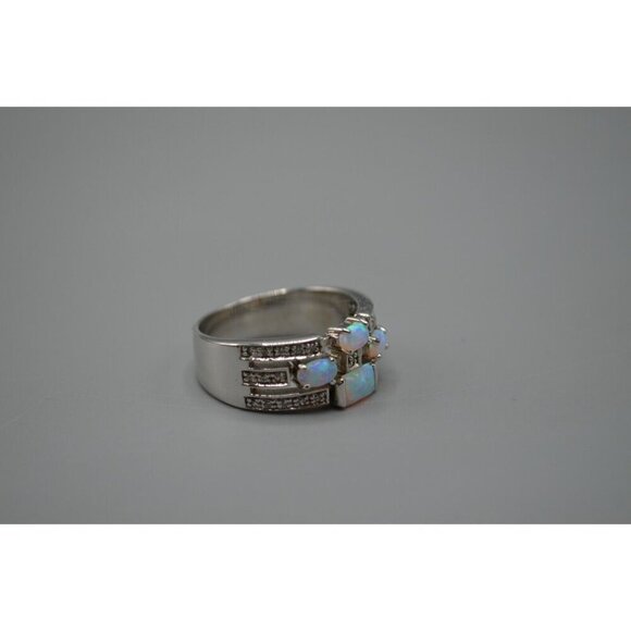 Opalite Cluster 3 Band Ring w/ Crystals CZ ADI 925 Thai Stamp Size 9.75 7.05g - Picture 2 of 7